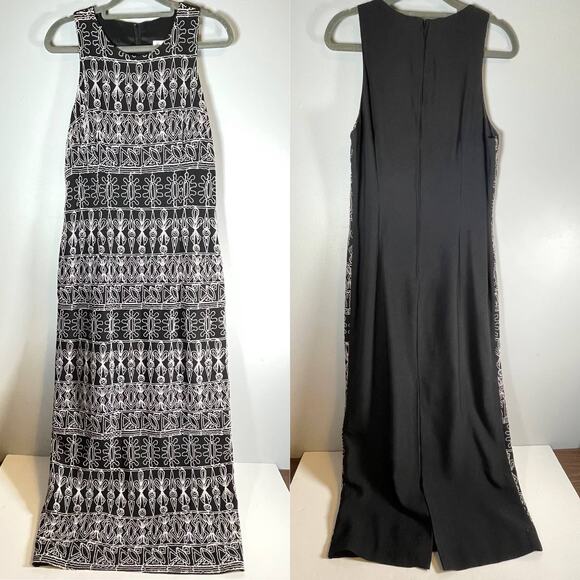 J.B.S Ltd Vintage Embroidered Midi Dress SIZE 10 Boho Zip up Fully Lined Black - Picture 2 of 11